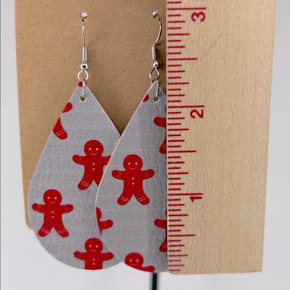 Faux Leather Dangle Earrings Christmas Gingerbread - Picture 2 of 4